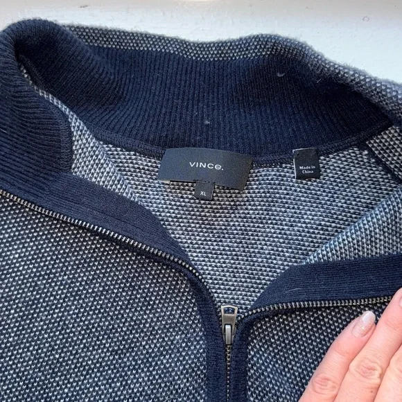 Vince Bird's Eye Wool & Cashmere Quarter Zip Sweater Size XL - Picture 3 of 7
